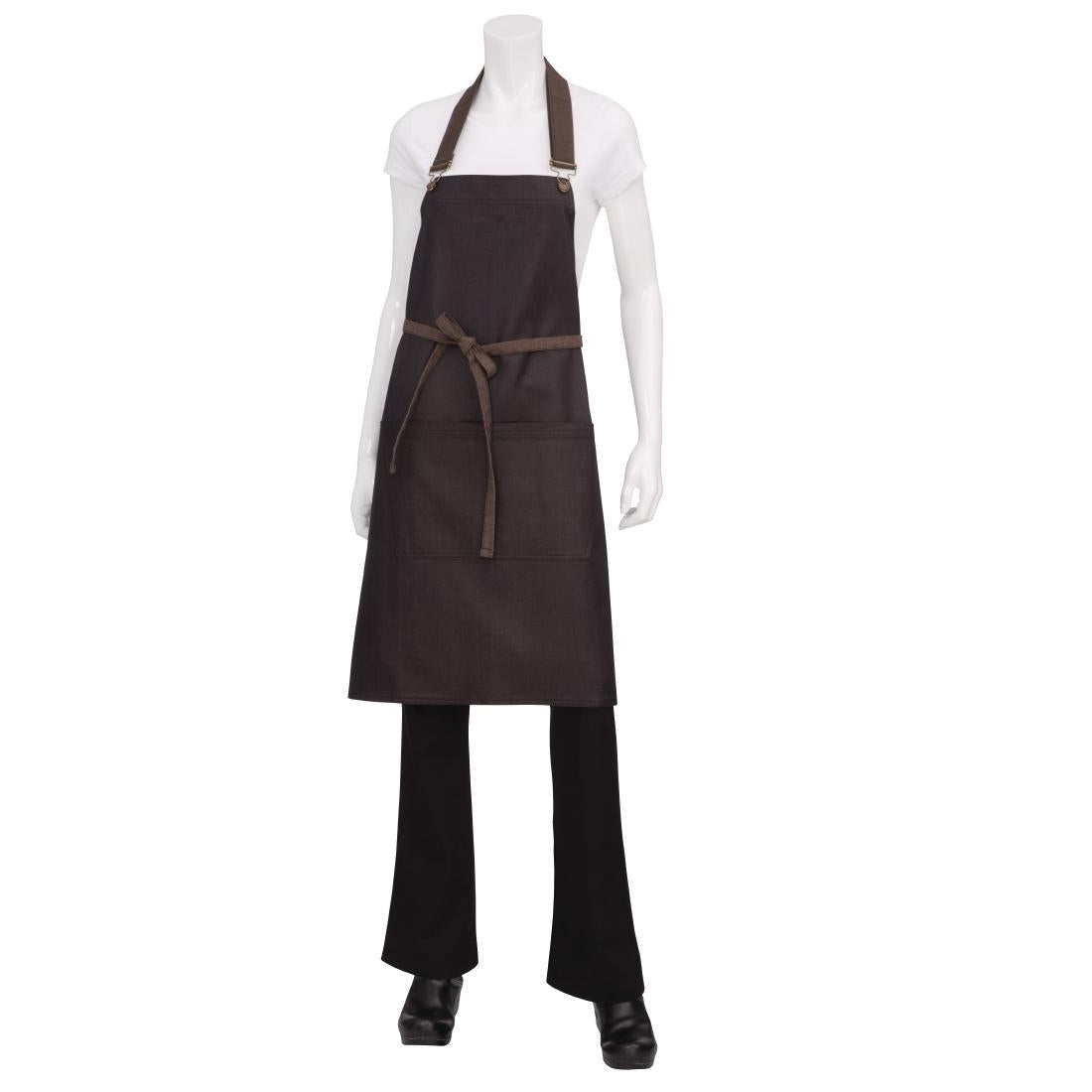 Chef Works Urban Wet Look Boulder Bib Apron Black and Brown