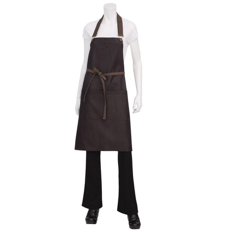 Chef Works Urban Wet Look Boulder Bib Apron Black and Brown