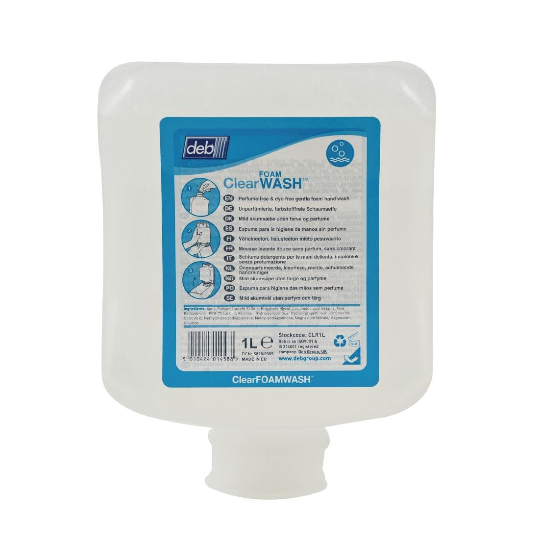 Deb Clear Unperfumed Foam Hand Soap 1Ltr