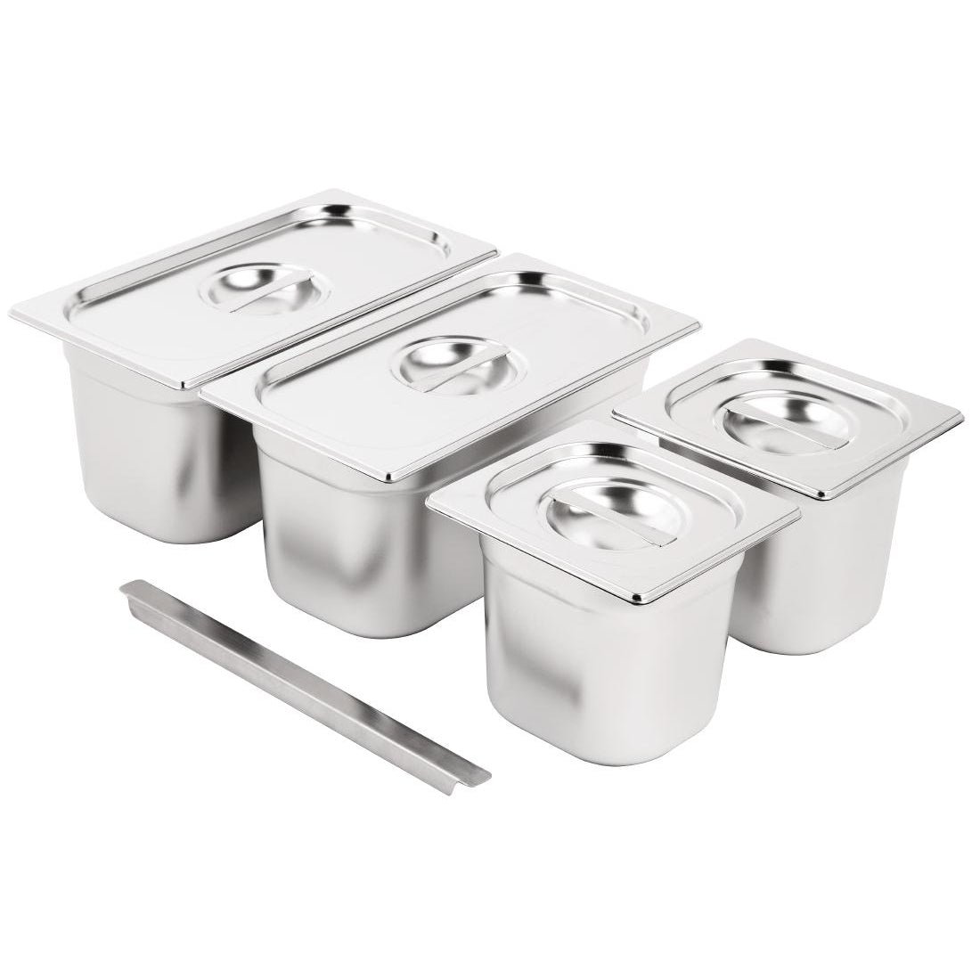 Vogue Stainless Steel Gastronorm Pan Set 2x 1/3 2 x 1/6 with Lids