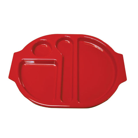 Olympia Kristallon Large Polycarbonate Compartment Food Trays Red 375mm