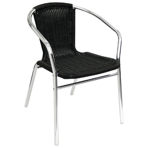 Bolero Aluminium and Black Wicker Chairs Black (Pack of 4)