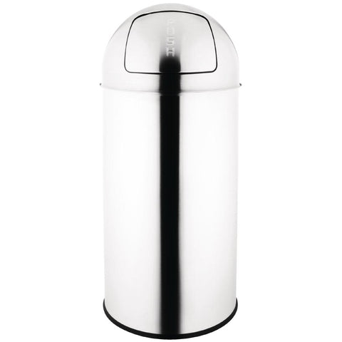 Bolero Stainless Steel Push Top Bullet Bin Silver 40Ltr