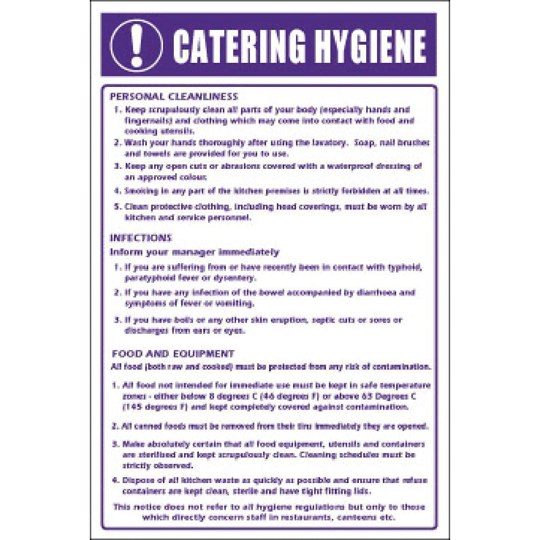 Vogue Catering Hygiene Guidelines Sign