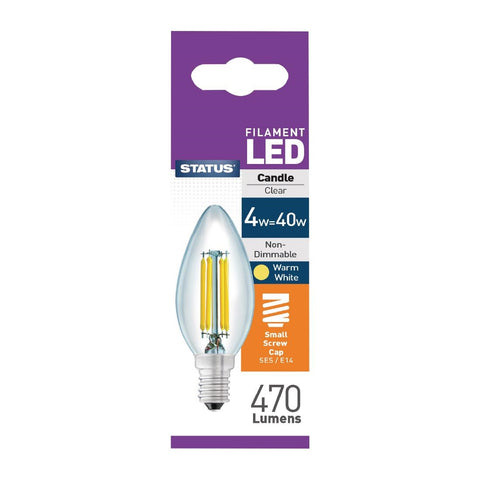 Status Filament LED Candle SES Warm White Light Bulb 4/40w