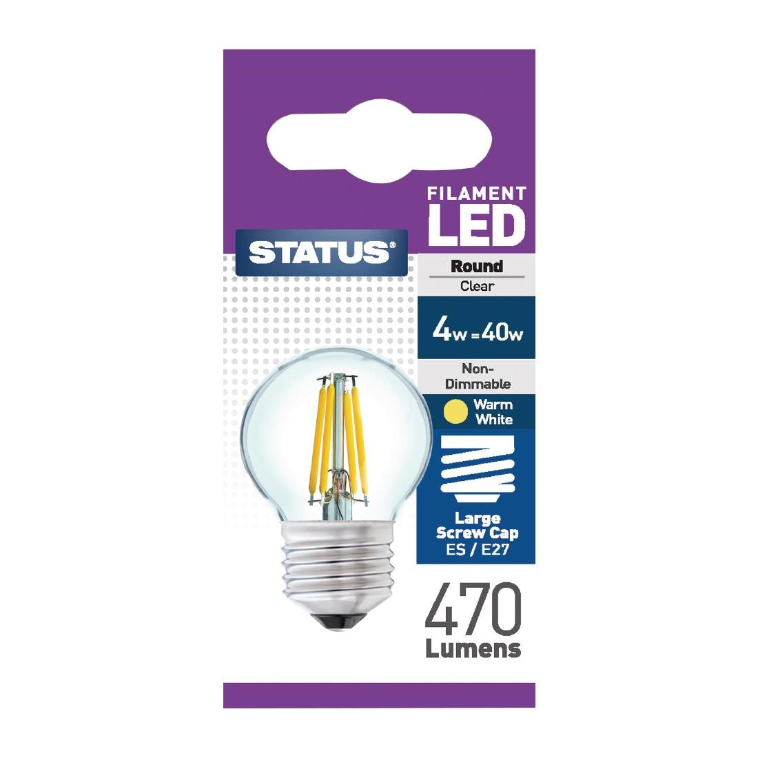 Status Filament LED Round ES Warm White Light Bulb 4/40w