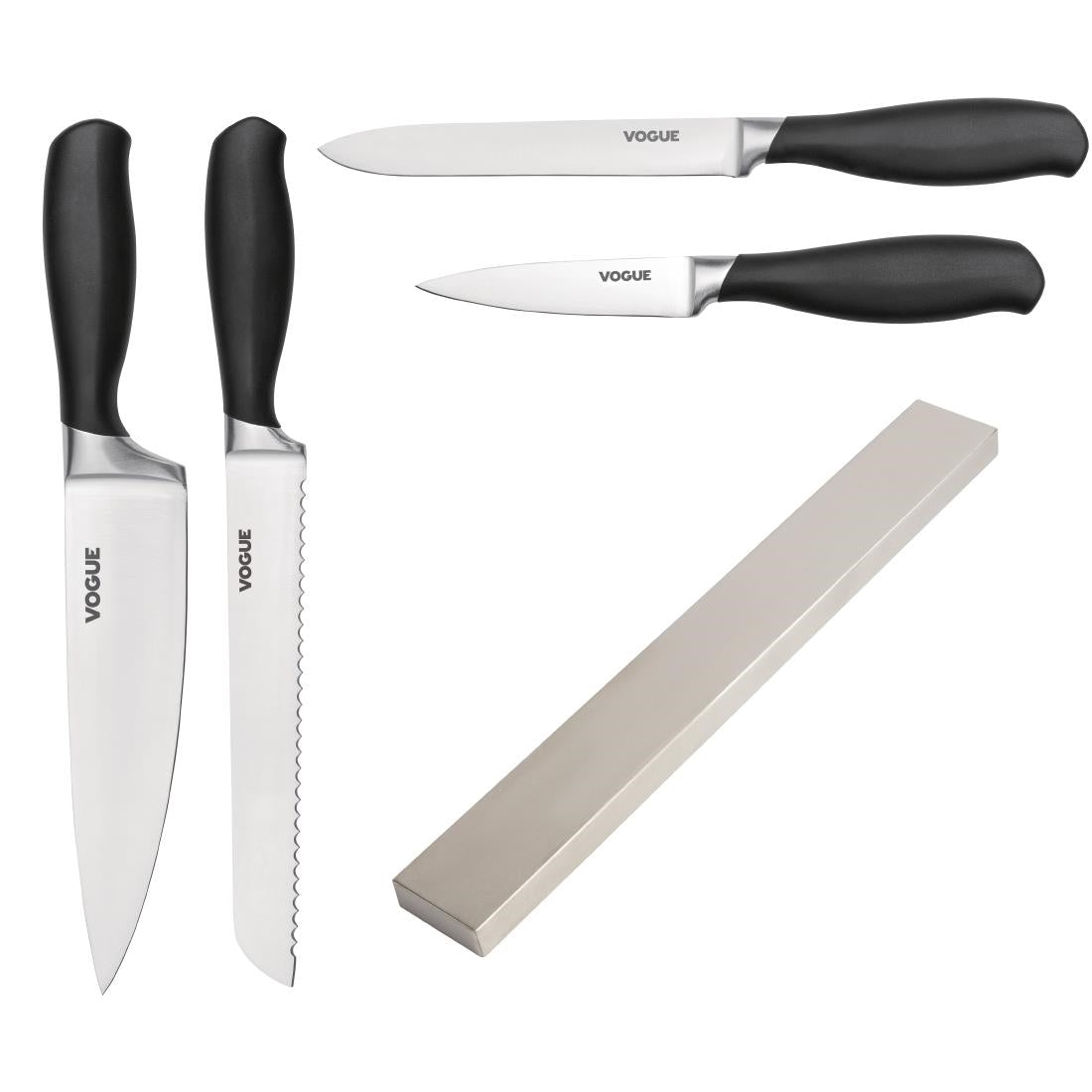 Vogue Prep Like A Pro 4-Piece Soft-Grip Knife Set With Magnetic Rack