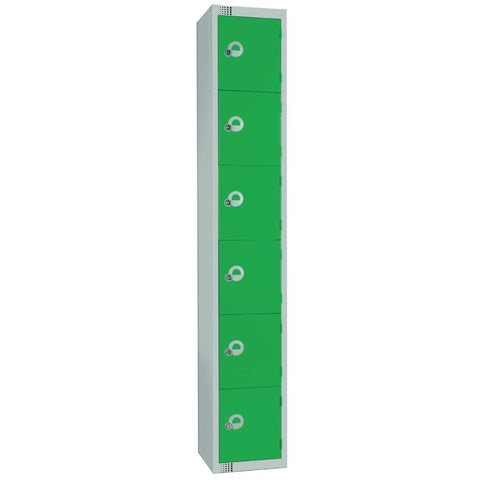 Elite Six Door Coin Return Locker with Sloping Top Green